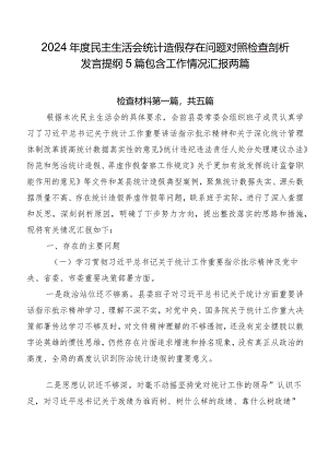 2024年度民主生活会统计造假存在问题对照检查剖析发言提纲5篇包含工作情况汇报两篇.docx