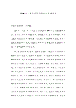 2024年传达学习全国两会精神讲话稿3篇范文.docx
