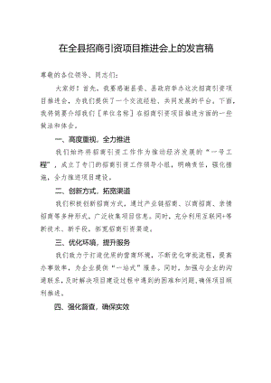 在全县招商引资项目推进会上的发言稿.docx