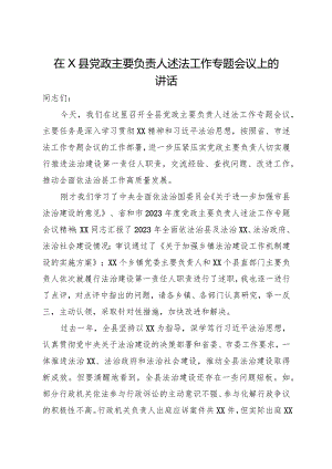2023《在X县党政主要负责人述法工作专题会议上的讲话》.docx