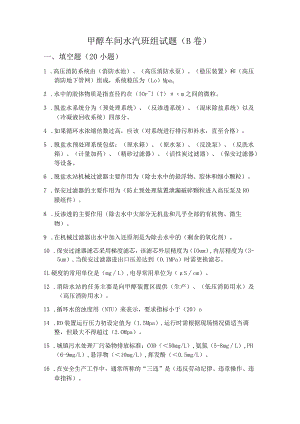 水汽班组试题B答案.docx