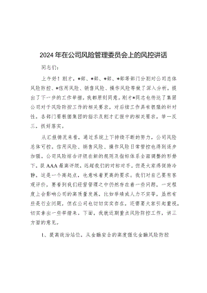 2024年在公司风险管理委员会上的风控讲话&2024年某区消费者权益保护工作要点.docx