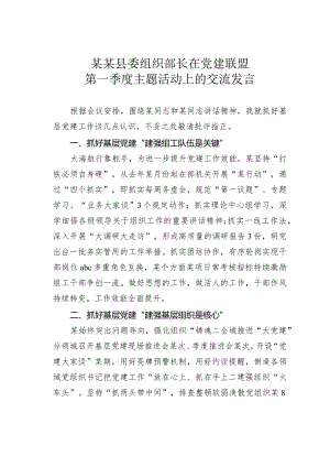 某某县委组织部长在党建联盟第一季度主题活动上的交流发言.docx