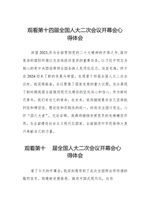 观看第十四届全国人大二次会议开幕会发言稿五十篇.docx