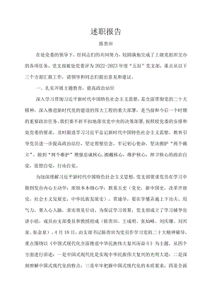 2023年岱宗大街退休第八党支部书记述职报告（陈贵田）.docx