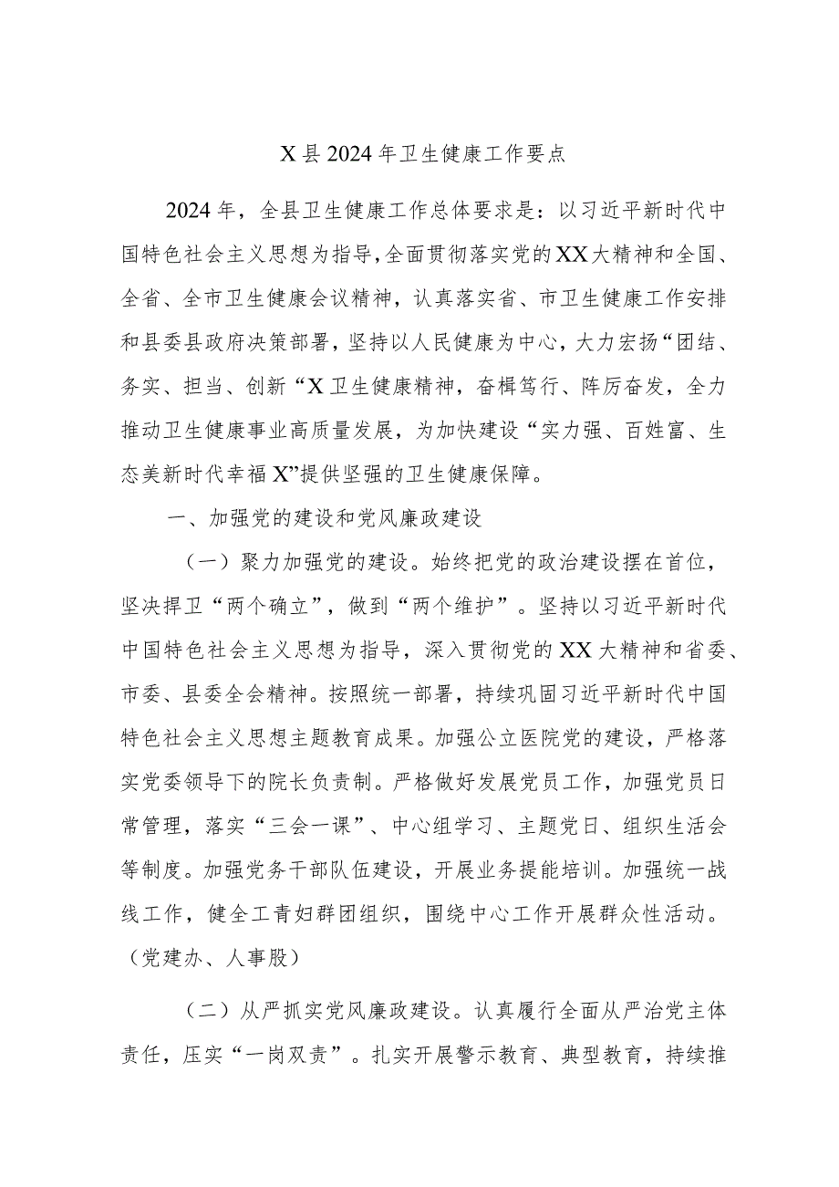 X县2024年卫生健康工作要点.docx_第1页