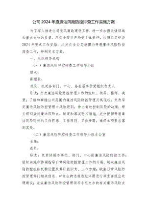 公司2024年度廉洁风险防控排查工作方案.docx