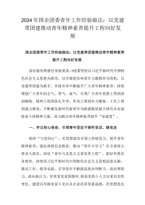 2024年国企团委青年工作经验做法：以党建带团建推动青年精神素养提升工程向好发展.docx