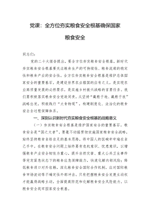 党课：全方位夯实粮食安全根基确保国家粮食安全.docx