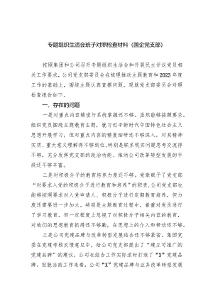 专题组织生活会班子对照检查材料（国企党支部）(五篇合集）.docx