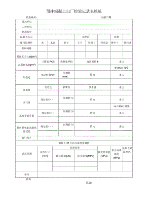 预拌混凝土出厂检验记录表模板.docx