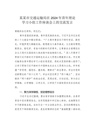 某某市交通运输局在2024年青年理论学习小组工作座谈会上的交流发言.docx