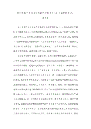 2022年民主生活会检视剖析材料（个人）（局党组书记、局长）1【】.docx