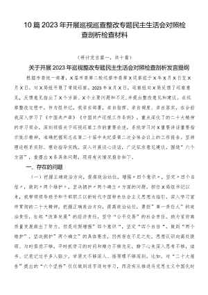 10篇2023年开展巡视巡查整改专题民主生活会对照检查剖析检查材料.docx