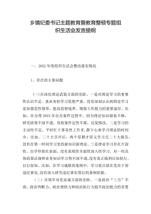 乡镇纪委书记主题教育暨教育整顿专题组织生活会发言提纲.docx