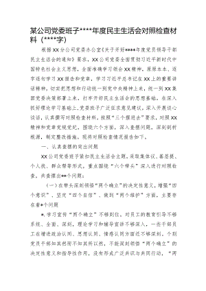 国企班子2022年度民主生活会对照检查材料【】.docx