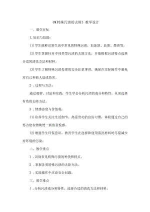 《9特殊污渍的去除》（教案）四年级下册综合实践活动吉美版.docx