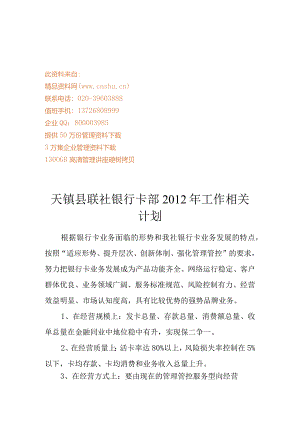 XX联社银行卡部年度工作计划.docx