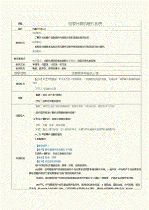 中职《计算机基础知识与应用案例教程》教案第6课组装计算机硬件系统.docx