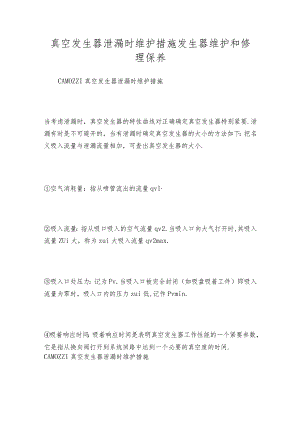 真空发生器泄漏时维护措施发生器维护和修理保养.docx
