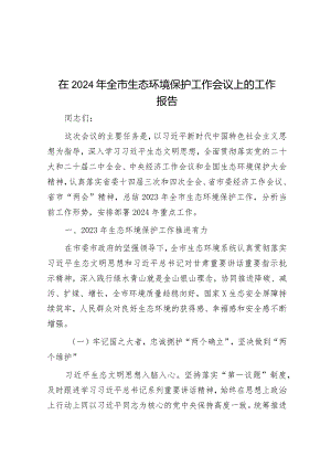 在2024年全市生态环境保护工作会议上的工作报告&题在“一村一品”建设现场会上的发言.docx
