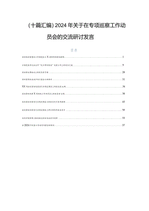 （十篇汇编）2024年关于在专项巡察工作动员会的交流研讨发言.docx