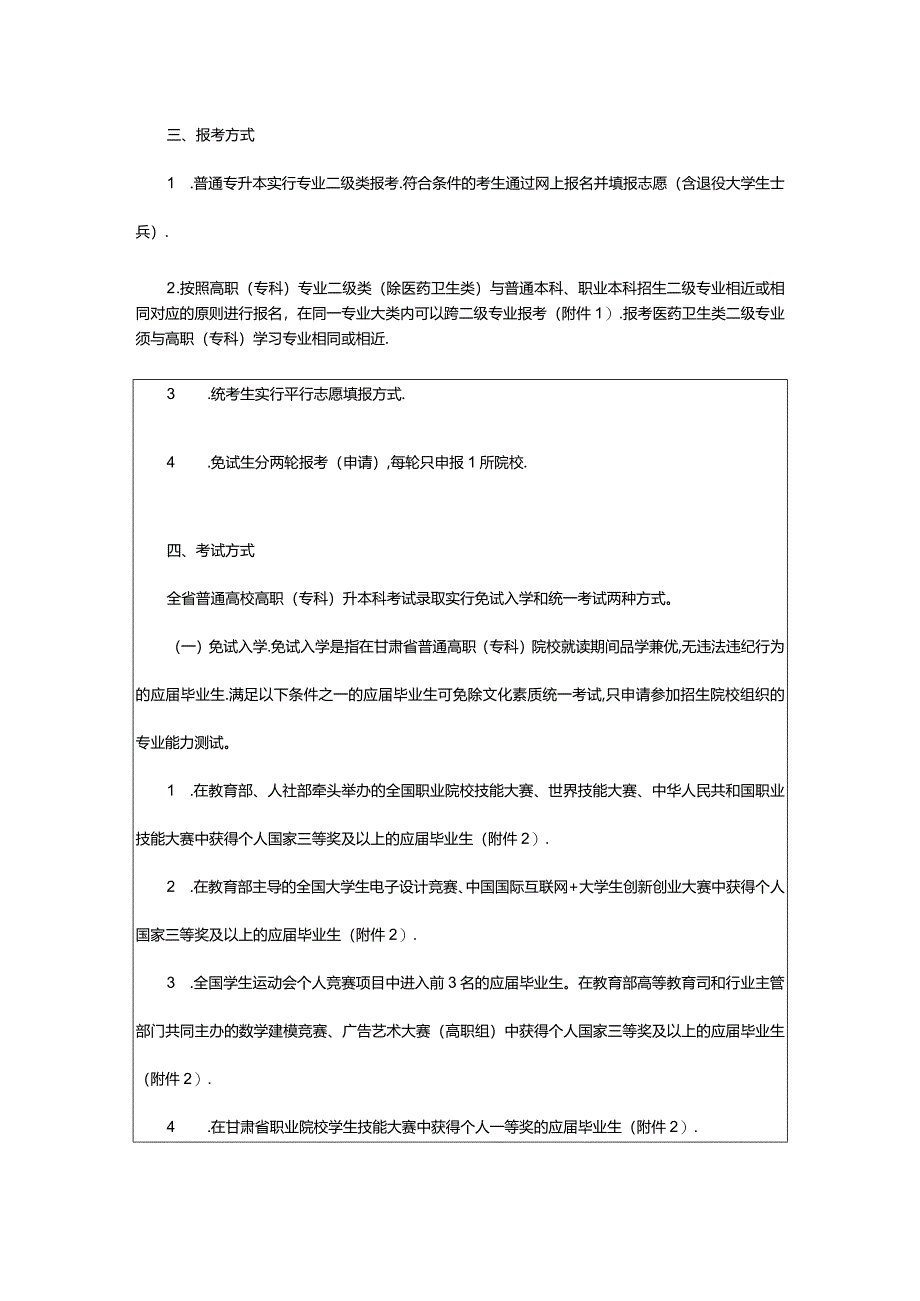 2024年年甘肃省普通高等学校高职(专科)升本科考试招生工作方案(试行)_甘肃中公教育网.docx_第3页