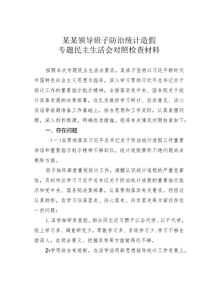某某领导班子防治统计造假专题民主生活会对照检查材料.docx