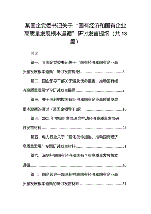 某国企党委书记关于“国有经济和国有企业高质量发展根本遵循”研讨发言提纲13篇（精选版）.docx