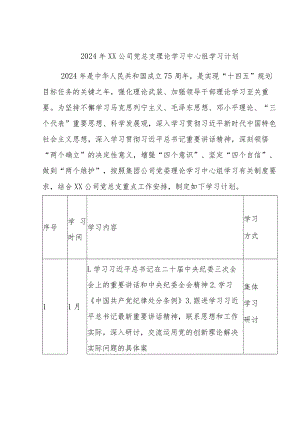 2024年XX公司党总支理论学习中心组学习计划.docx