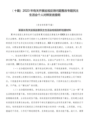 （十篇）2023年有关开展巡视反馈问题整改专题民主生活会个人对照发言提纲.docx