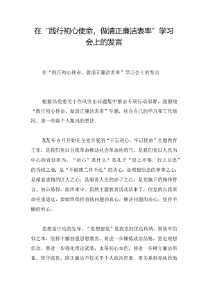 在“践行初心使命做清正廉洁表率”学习会上的发言.docx