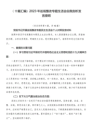 （十篇汇编）2023年巡视整改专题生活会自我剖析发言提纲.docx