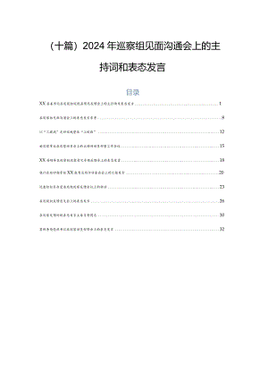 （十篇）2024年巡察组见面沟通会上的主持词和表态发言.docx