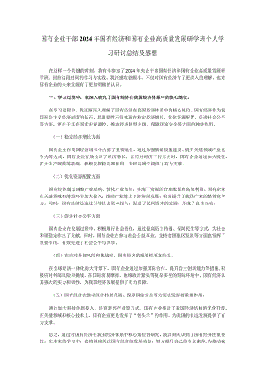 国有企业干部2024年国有经济和国有企业高质量发展研学班个人学习研讨总结及感想.docx