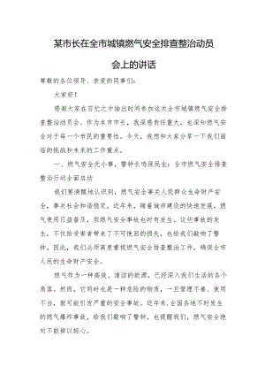 某市长在全市城镇燃气安全排查整治动员会上的讲话.docx