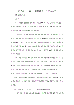 在“双百行动”工作推进会上的讲话范文.docx