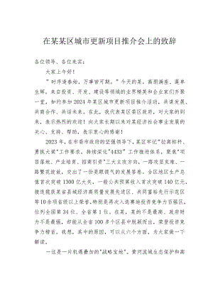 在某某区城市更新项目推介会上的致辞.docx