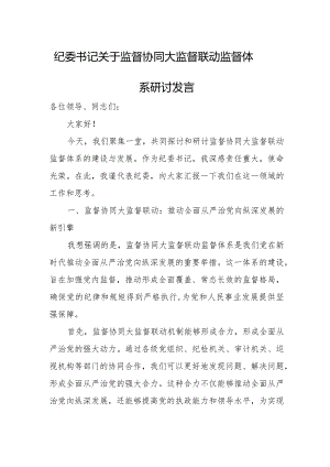 纪委书记关于监督协同大监督联动监督体系研讨发言.docx