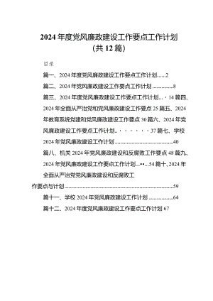 2024年度党风廉政建设工作要点工作计划（共12篇）.docx