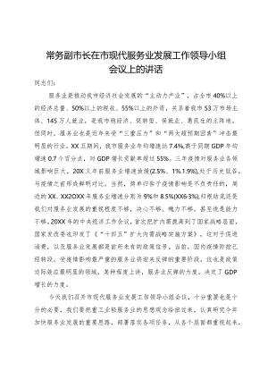 常务副市长在市现代服务业发展工作领导小组会议上的讲话.docx