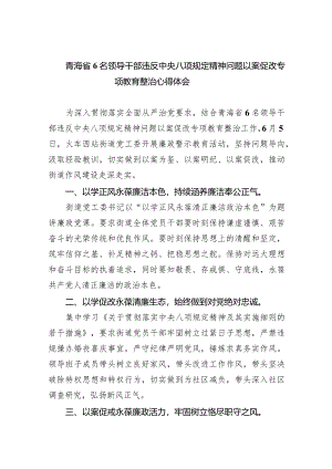 (六篇)青海省6名领导干部违反中央八项规定精神问题以案促改专项教育整治心得体会精选.docx