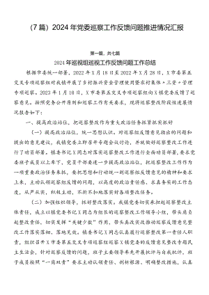 （7篇）2024年党委巡察工作反馈问题推进情况汇报.docx