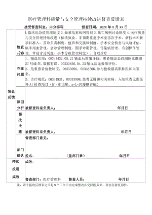 医疗管理科质量与安全管理持续改进督查反馈表.docx
