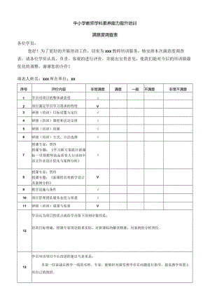 满意度调查表-中小学教师学科素养能力提升培训.docx