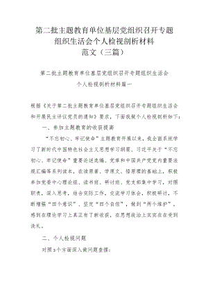 第二批主题教育单位基层党组织召开专题组织生活会个人检视剖析材料范文（三篇）.docx