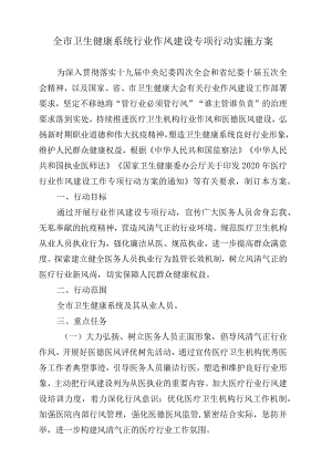 全市卫生健康系统行业作风建设专项行动实施方案.docx