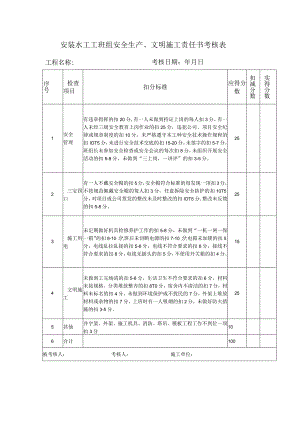 安装水工工班组安全生产、文明施工责任书考核表.docx