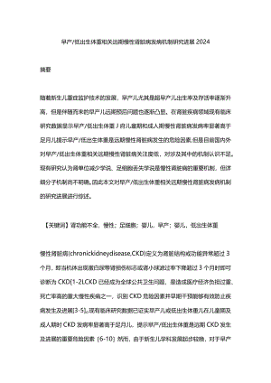 早产低出生体重相关远期慢性肾脏病发病机制研究进展2024.docx