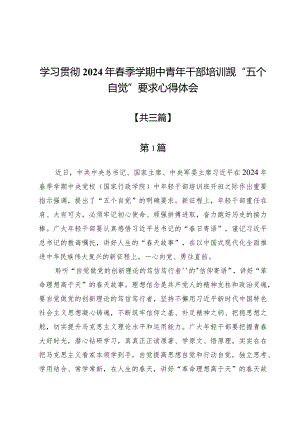 学习贯彻2024年春季学期中青年干部培训班“五个自觉”要求心得体会3篇.docx
